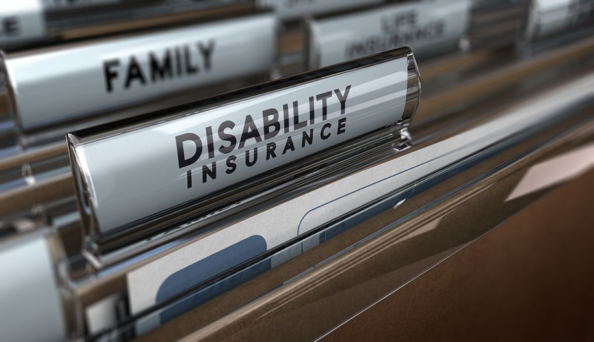 Disability Insurance file folder in a filing cabinet